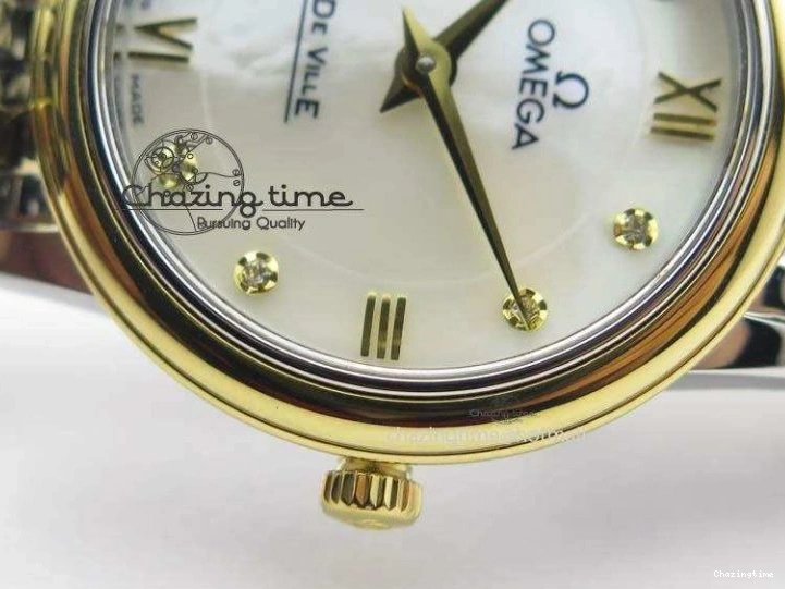 0315 OnTrend De Ville 27mm SS YG Ladies MK 1:1 Best Edition White MOP Dial Diamond Markers On SS Bracelet Ronda Quartz 8187